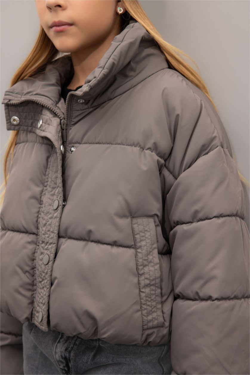 Kız Çocuk - Genç Kız Antrasit Kız Çocuk Su Geçirmez Fermuarlı Çıtçıtlı Cepli Mont