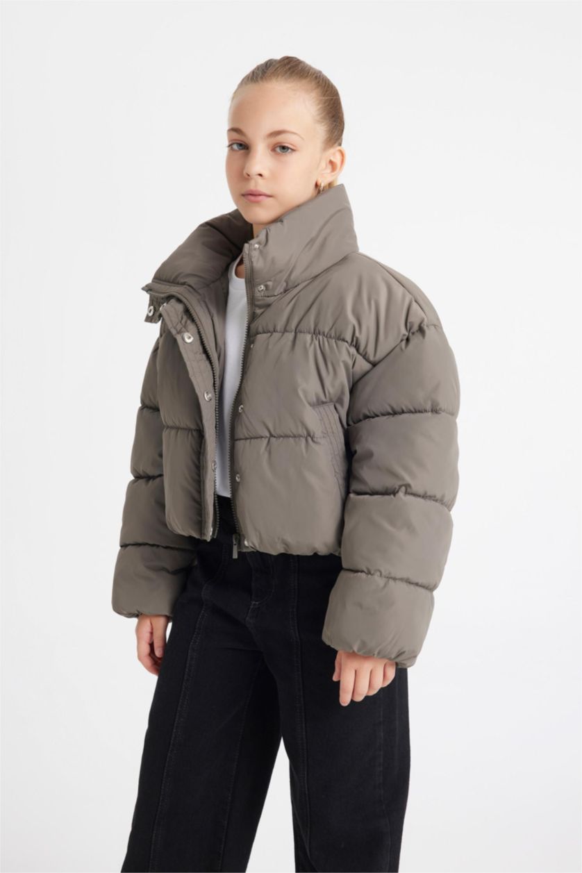 Kız Çocuk - Genç Kız Antrasit Kız Çocuk Su Geçirmez Fermuarlı Çıtçıtlı Cepli Mont