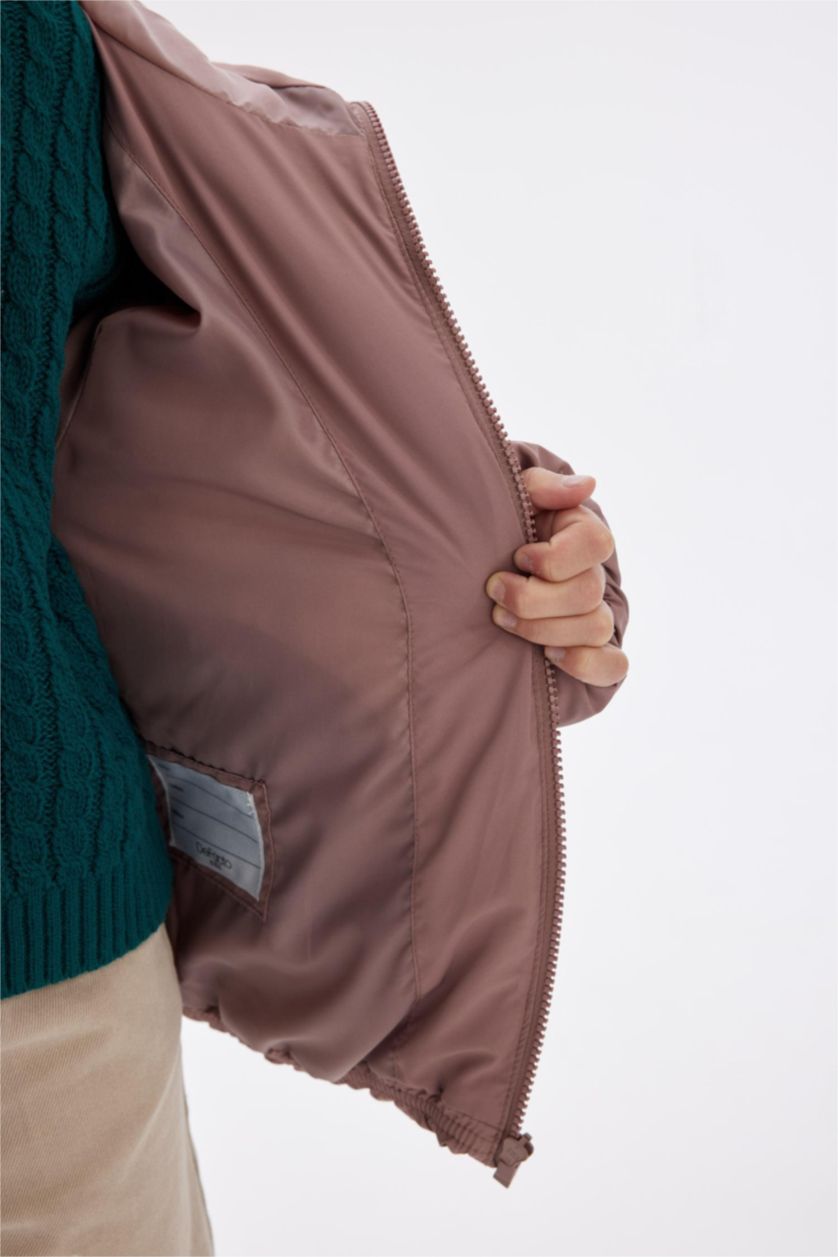 Kız Çocuk - Genç Kız Gülkurusu Kız Çocuk Su İtici Rüzgar Geçirmez Kapüşonlu Cepli Fermuarlı Şişme Mont