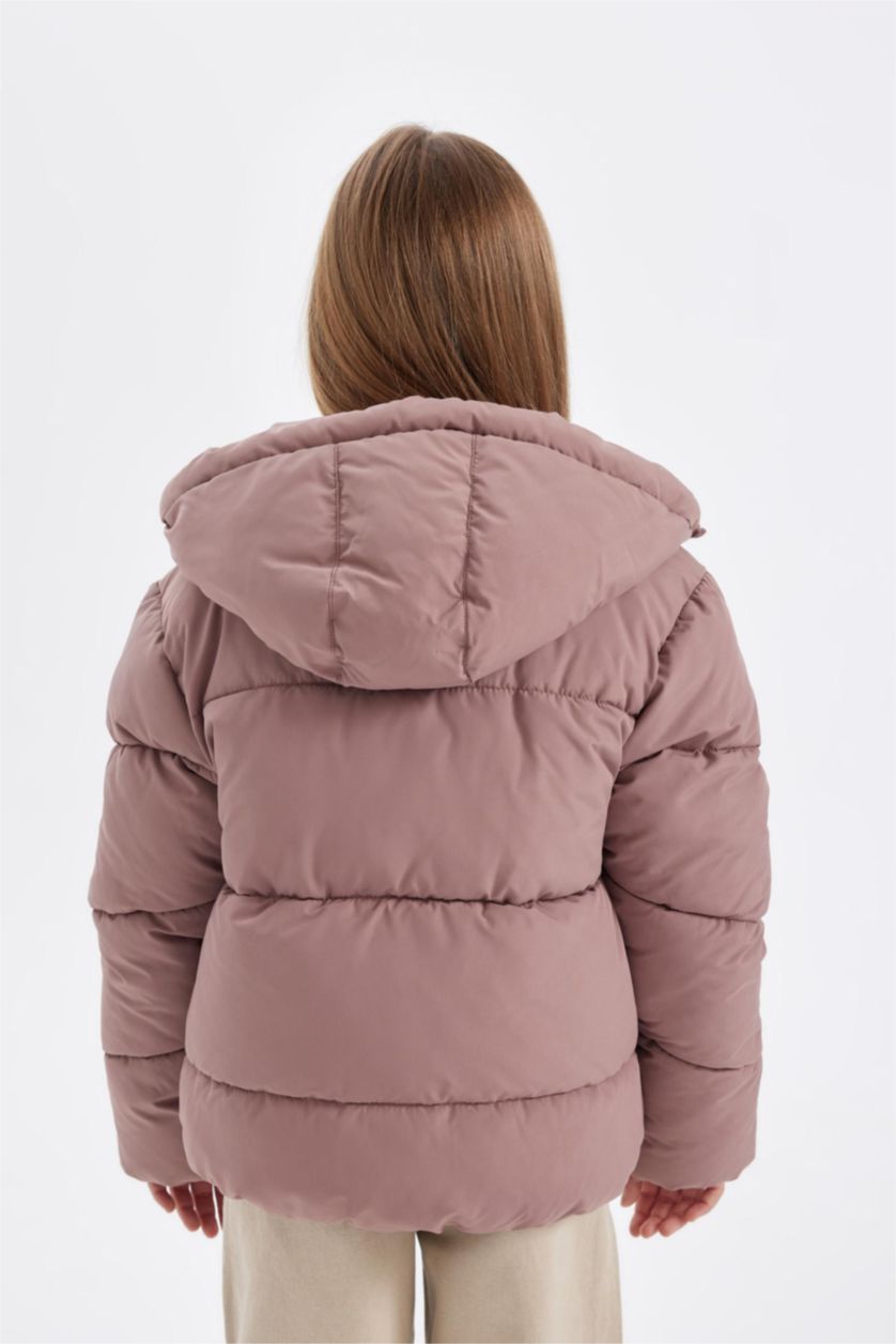 Kız Çocuk - Genç Kız Gülkurusu Kız Çocuk Su İtici Rüzgar Geçirmez Kapüşonlu Cepli Fermuarlı Şişme Mont