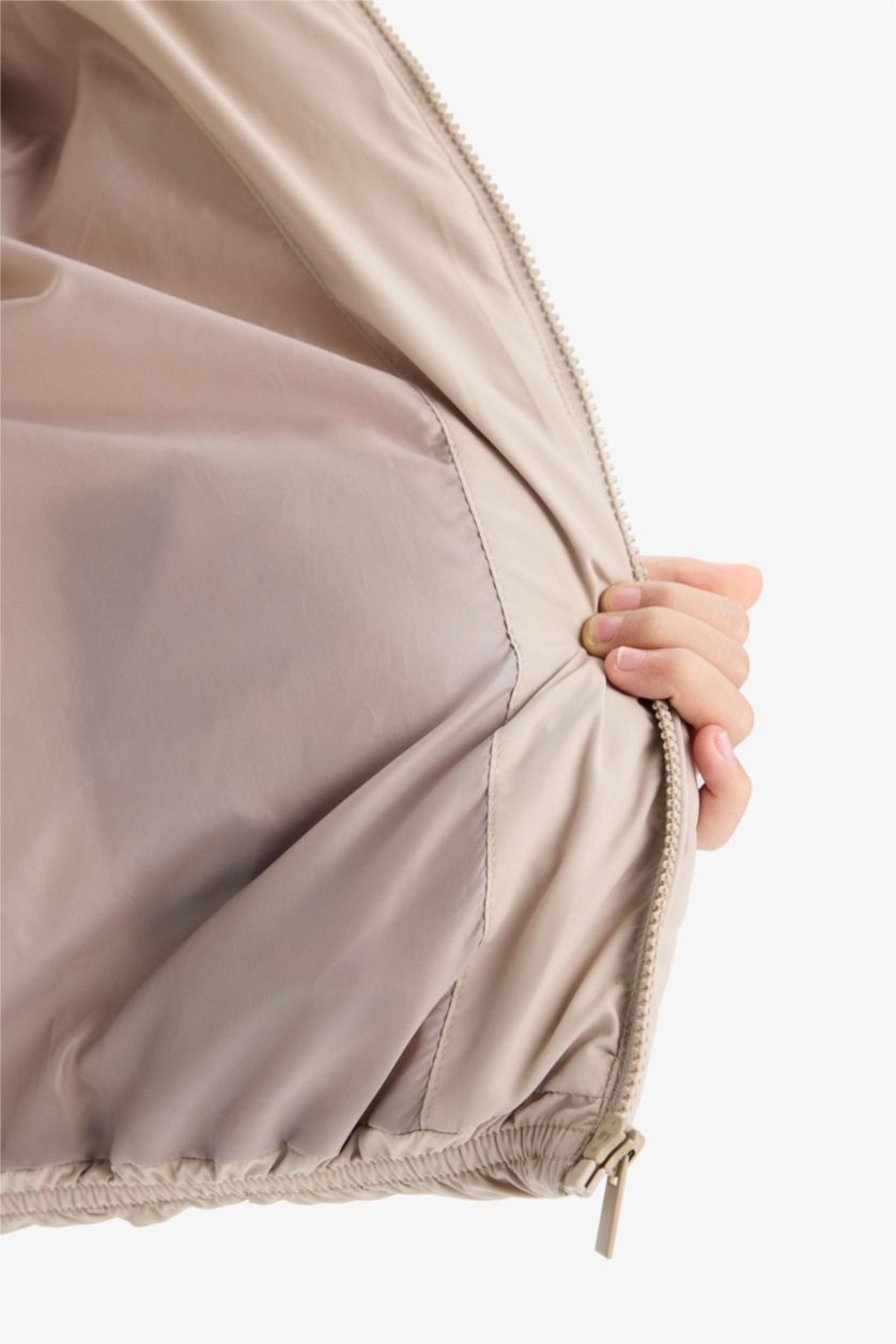 Kız Çocuk - Genç Kız Taş Su Geçirmez Kapüşonlu Fermuarlı Şişme Mont Kız Çocuk