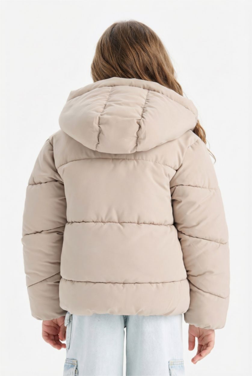 Kız Çocuk - Genç Kız Taş Su Geçirmez Kapüşonlu Fermuarlı Şişme Mont Kız Çocuk