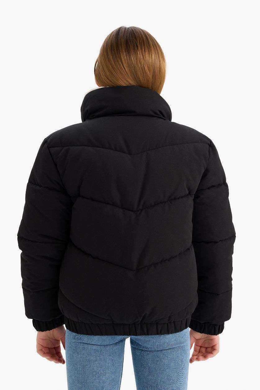 Kız Çocuk - Genç Kız Siyah Pelüş Astar Fermuarlı Mont Kız Çocuk