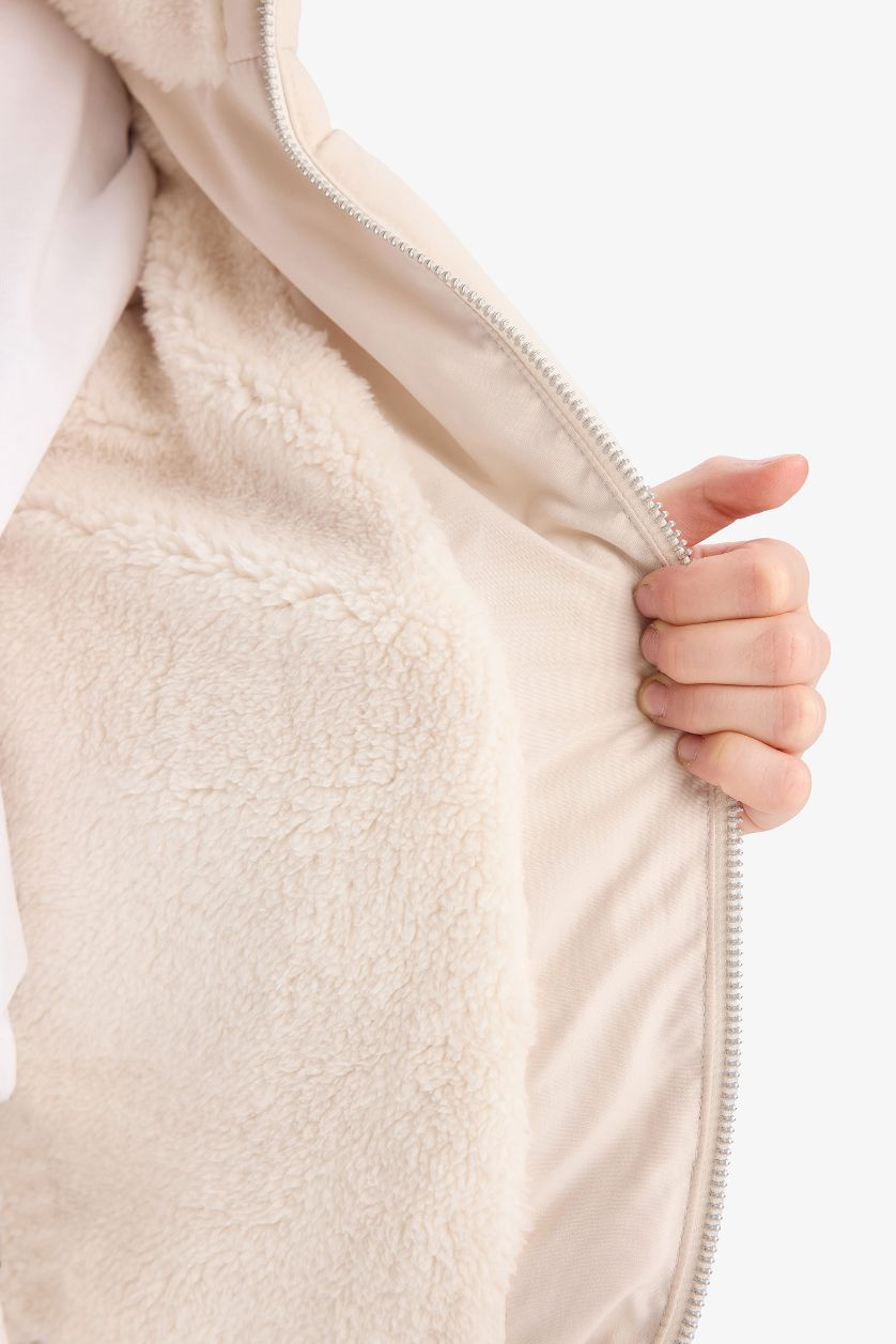 Kız Çocuk - Genç Kız Taş Pelüş Astar Fermuarlı Şişme Mont Kız Çocuk