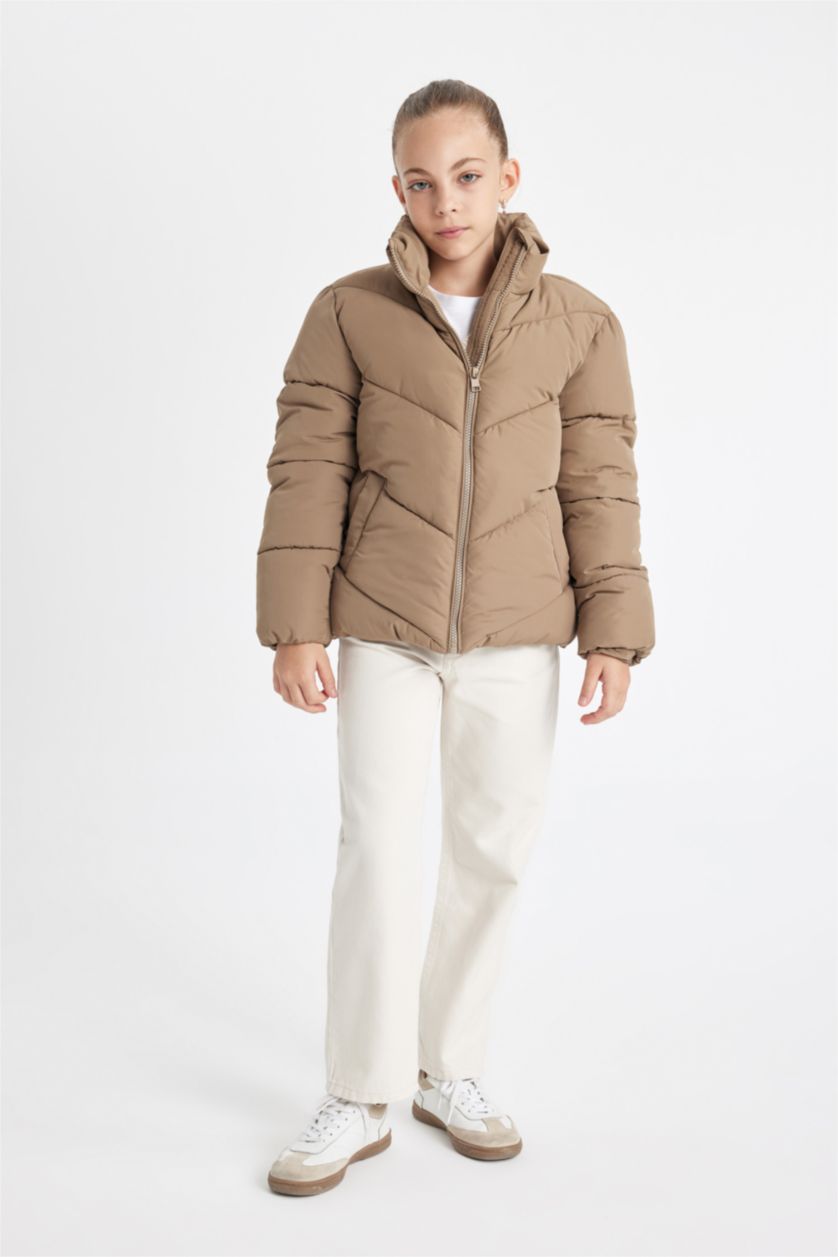 Kız Çocuk - Genç Kız Antrasit Su İtici Polar Astarlı Şişme Mont Kız Çocuk