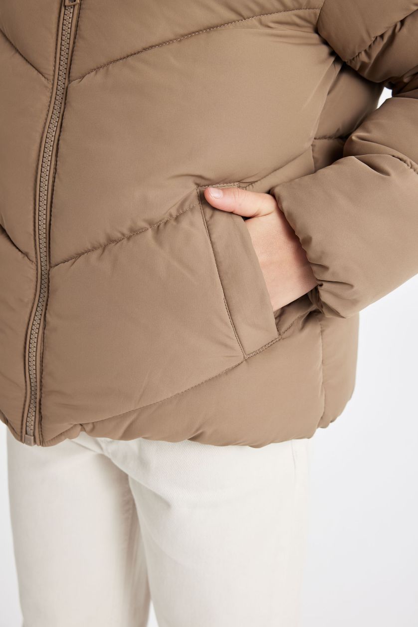 Kız Çocuk - Genç Kız Antrasit Su İtici Polar Astarlı Şişme Mont Kız Çocuk