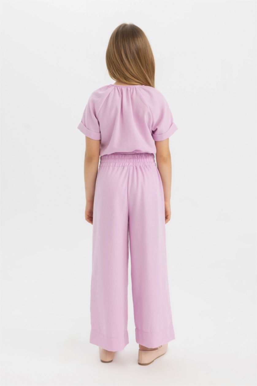 بناتي أرجواني طقم بناتي بلوزة وبنطلون كتان - قطعتين