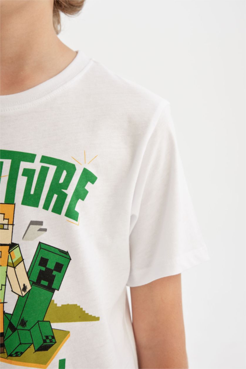 Erkek Çocuk - Genç Erkek Beyaz Erkek Çocuk Minecraft Bisiklet Yaka Kısa Kollu Tişört