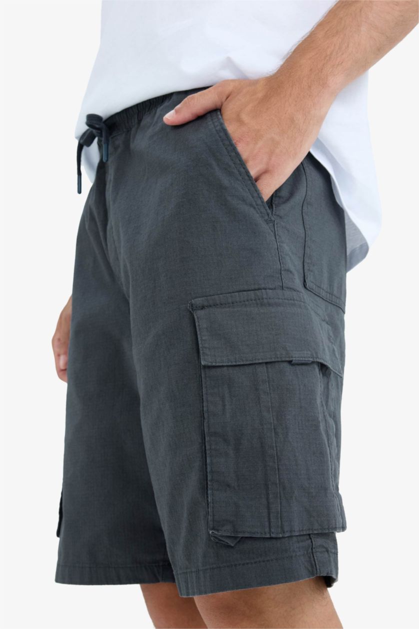 Erkek Antrasit Kargo Fit Gabardin Bermuda Şort