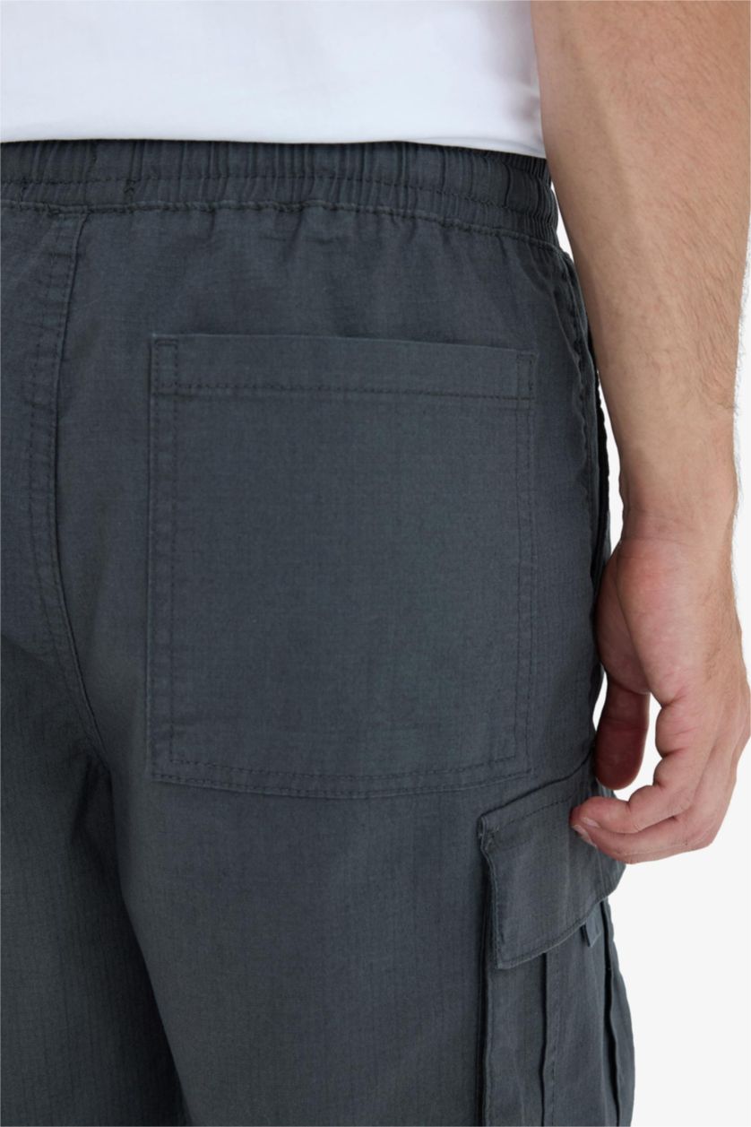 Erkek Antrasit Kargo Fit Gabardin Bermuda Şort