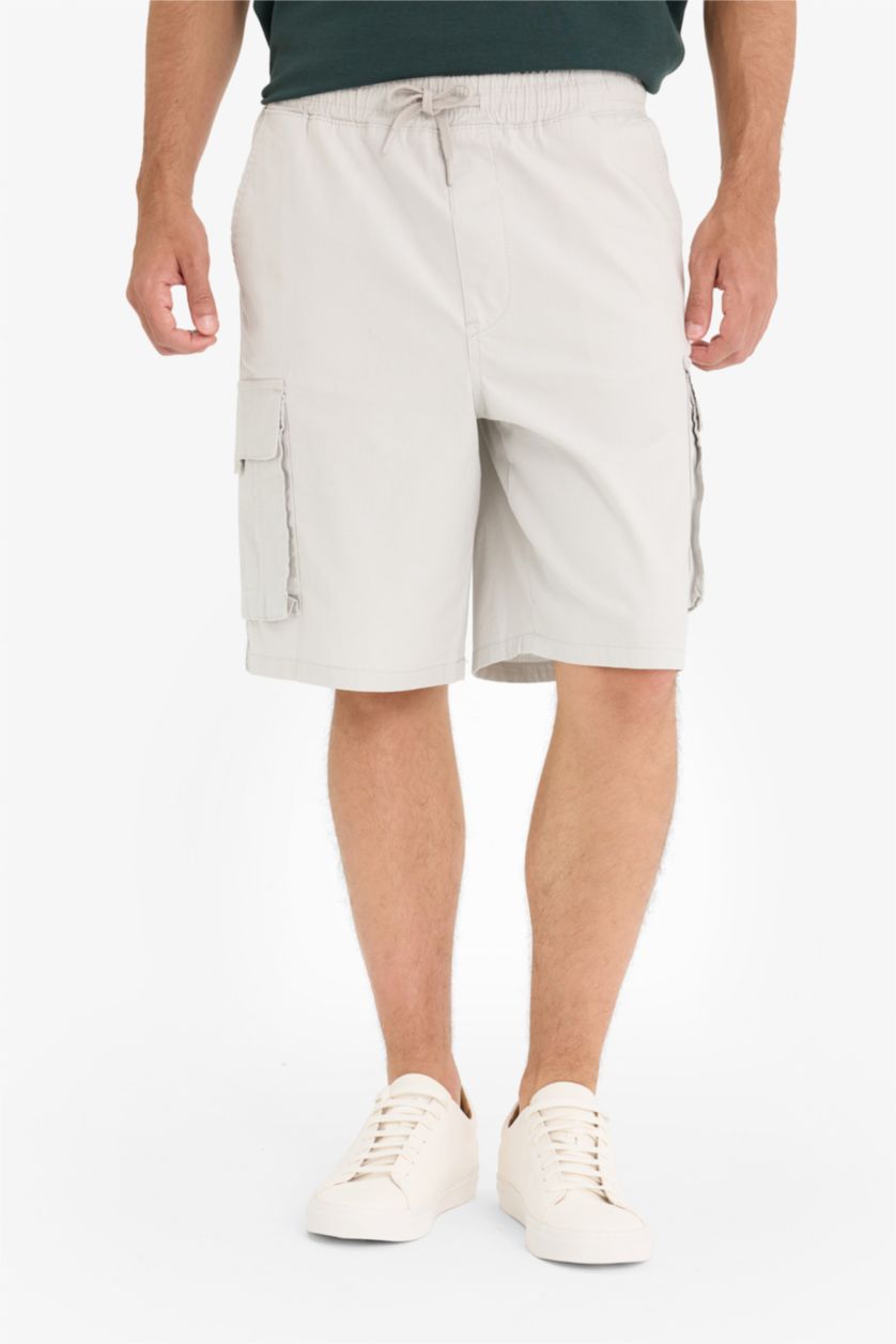 Man Light Grey Cargo Fit Gabardine Bermuda Shorts