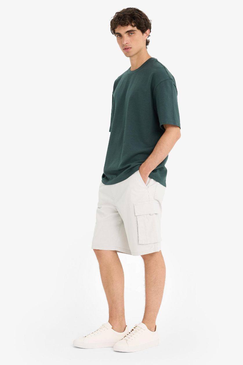 Erkek Açık Gri Kargo Fit Gabardin Bermuda Şort