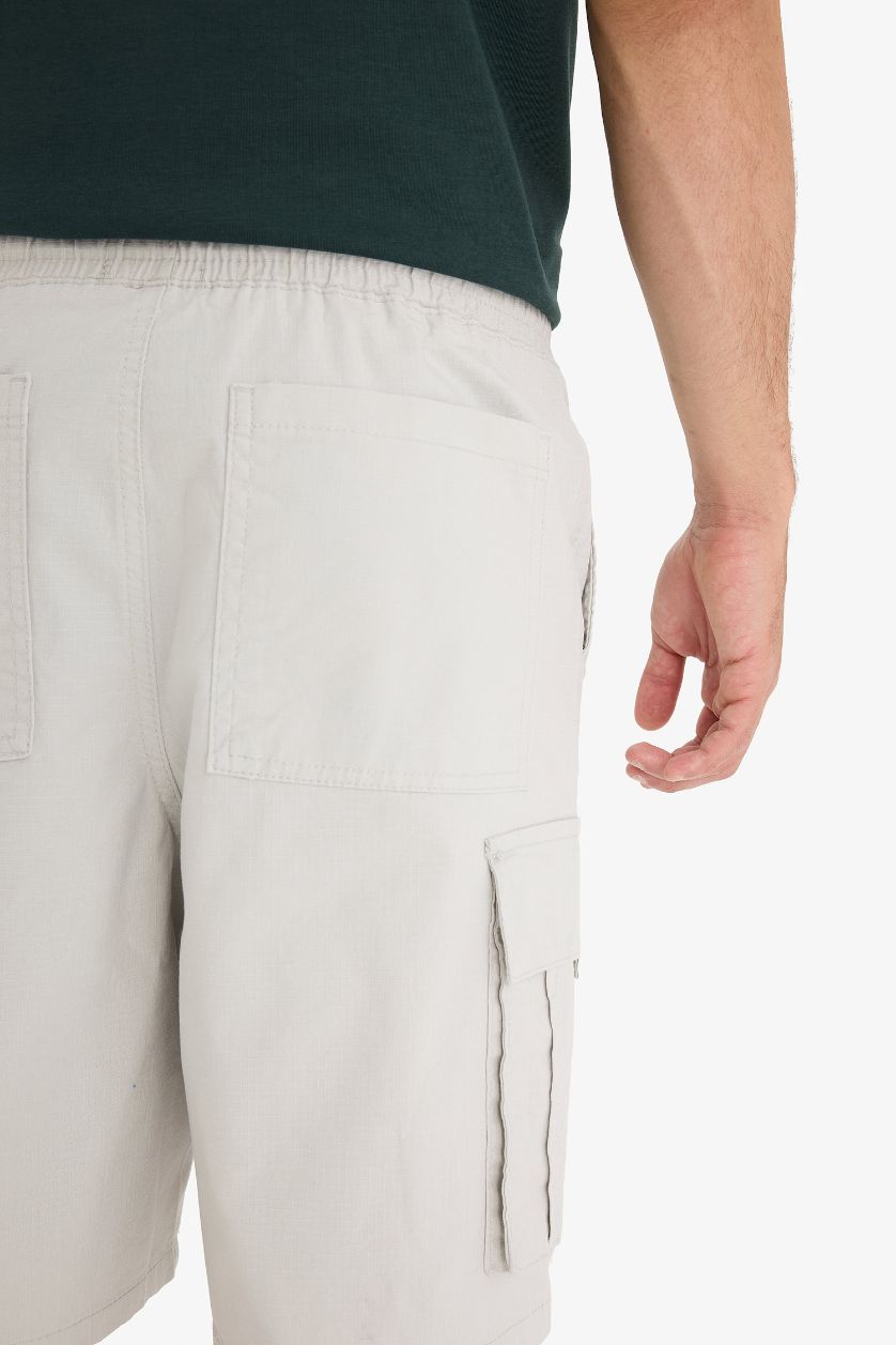 Erkek Açık Gri Kargo Fit Gabardin Bermuda Şort