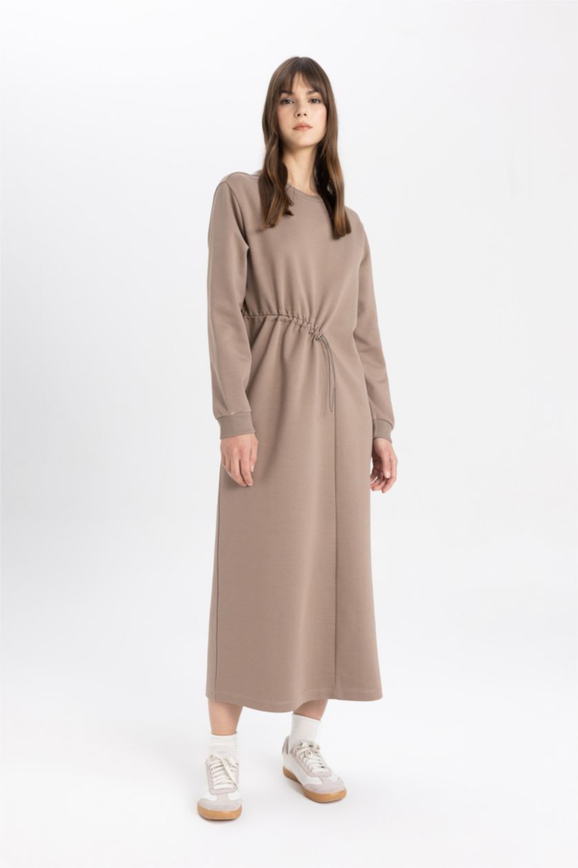 FEMME Marron Clair Robe à Manches Longues Coupe régulière