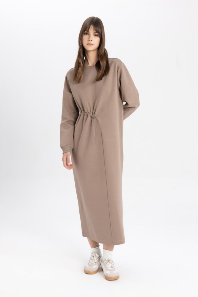 FEMME Marron Clair Robe à Manches Longues Coupe régulière