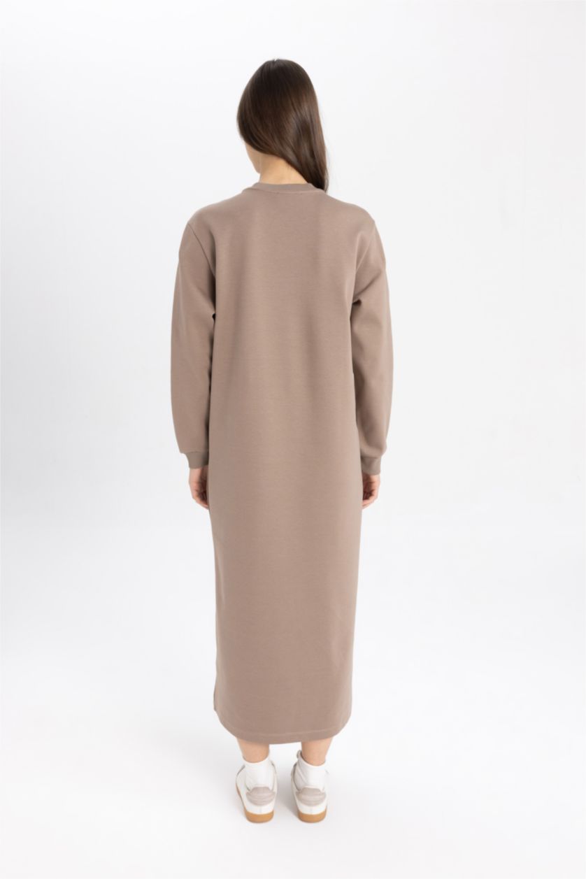 FEMME Marron Clair Robe à Manches Longues Coupe régulière