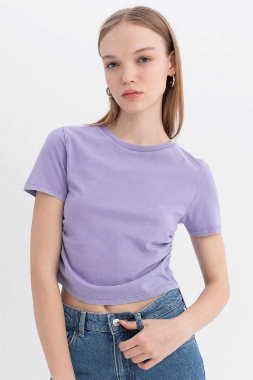WOMAN Dark Lilac Short Sleeve Crop T-Shirt