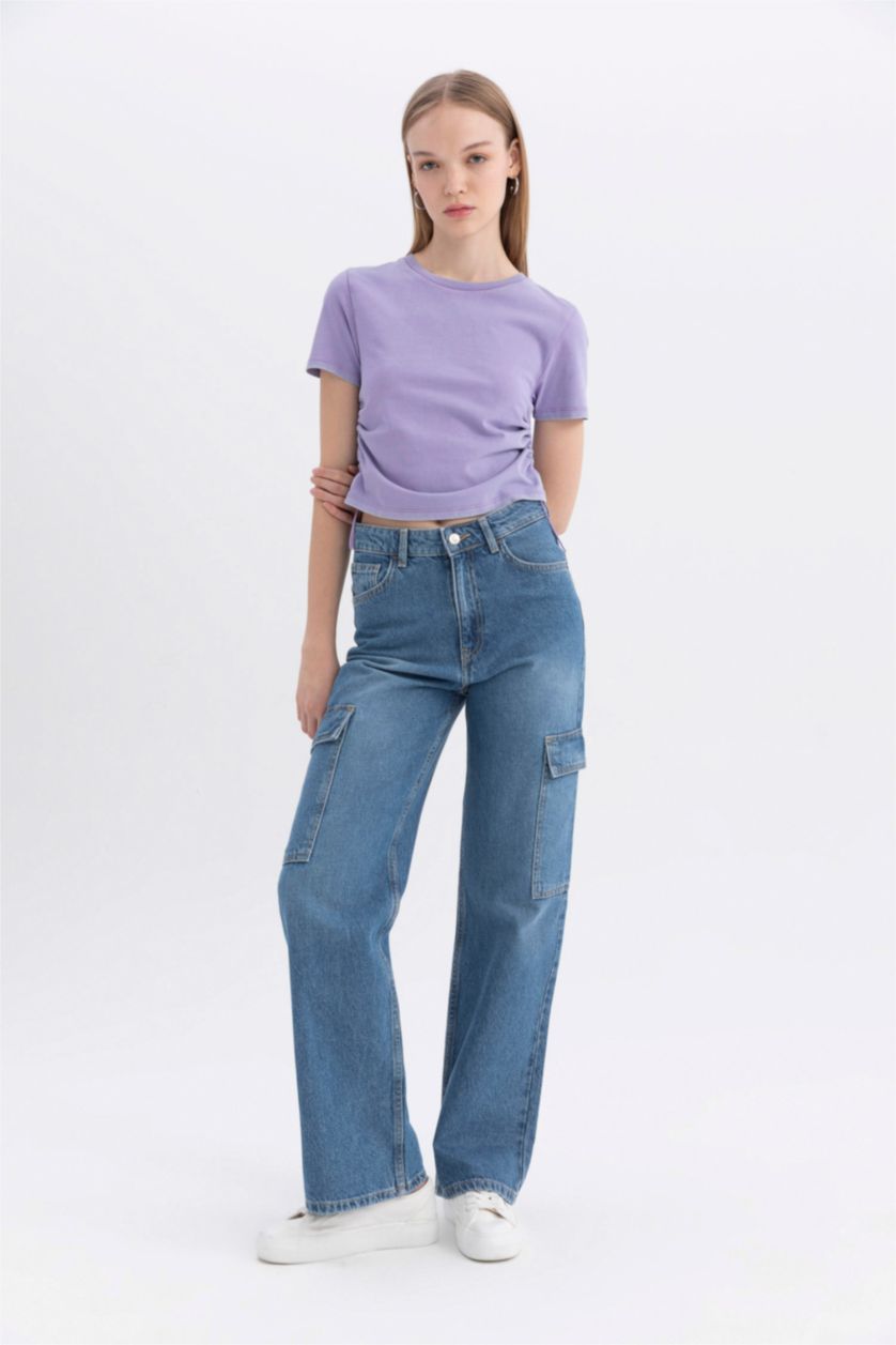 WOMAN Dark Lilac Short Sleeve Crop T-Shirt