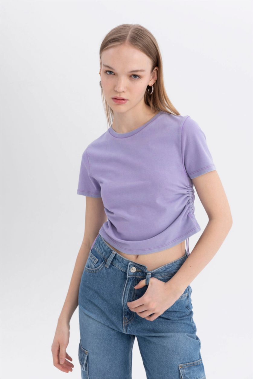 WOMAN Dark Lilac Short Sleeve Crop T-Shirt