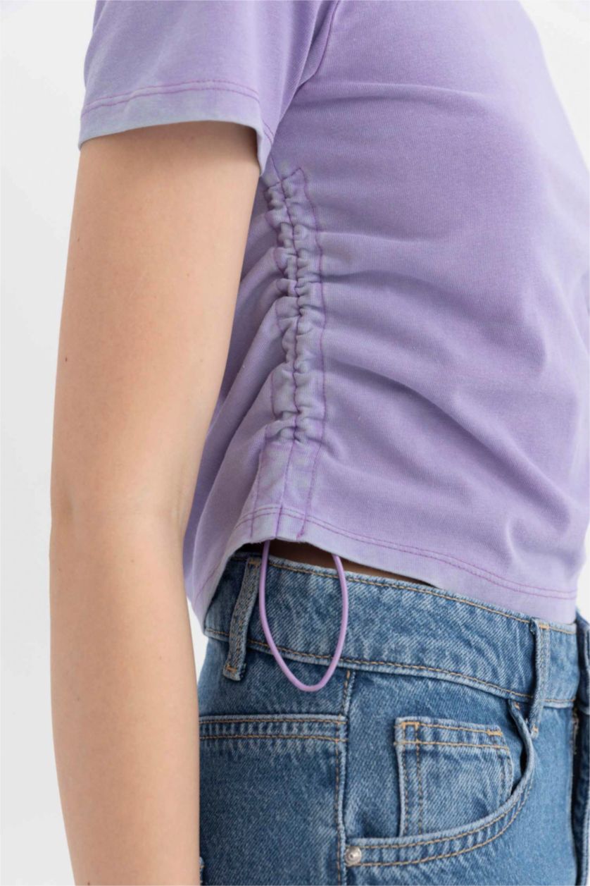 WOMAN Dark Lilac Short Sleeve Crop T-Shirt