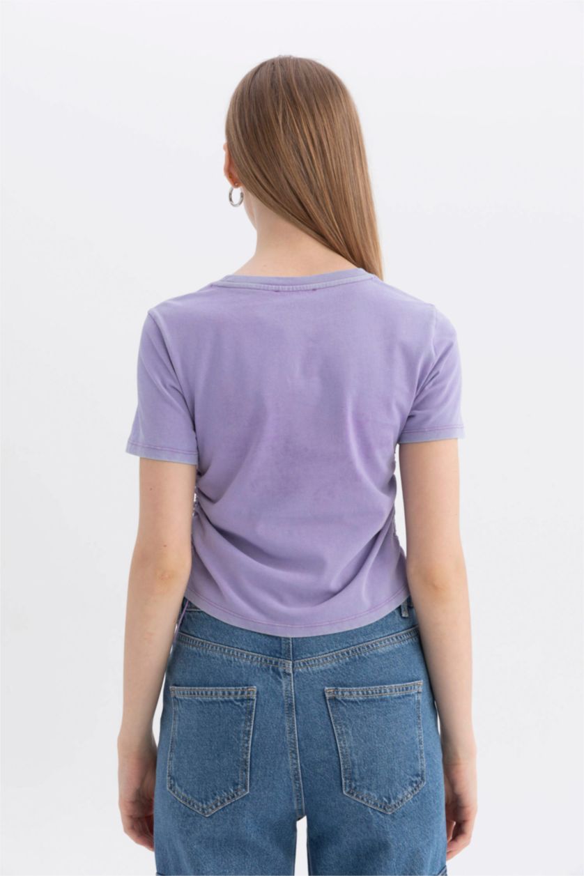 WOMAN Dark Lilac Short Sleeve Crop T-Shirt