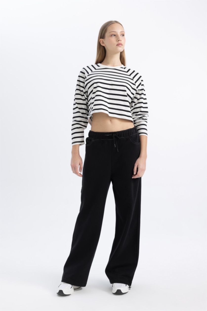 Woman Black Wide Leg Thick Fabric Sweatpants