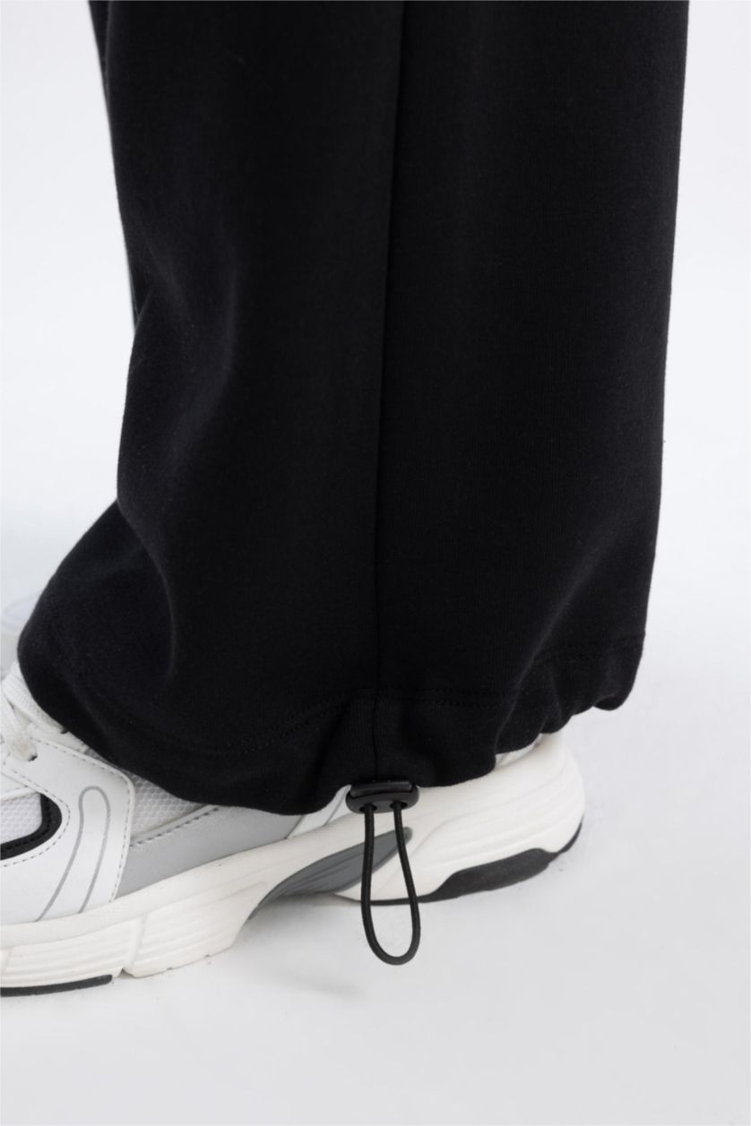 Woman Black Wide Leg Thick Fabric Sweatpants