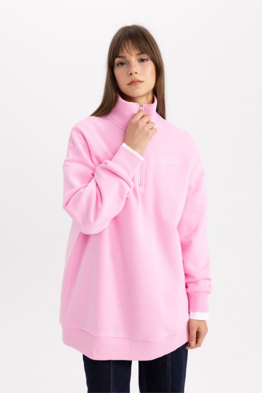 نساء زهري فاتح Regular Fit Thick Sweatshirt Fabric Sweat Tunic