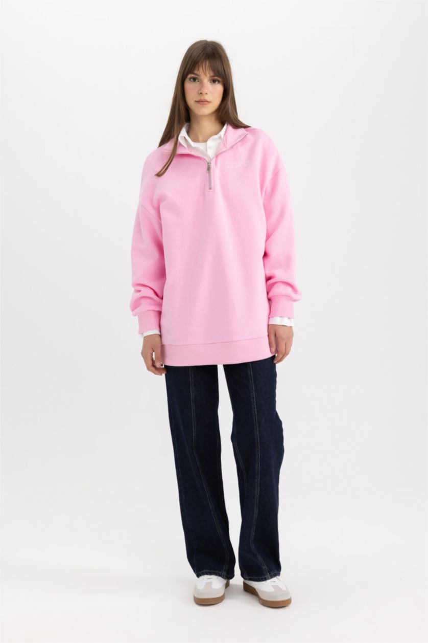 نساء زهري فاتح Regular Fit Thick Sweatshirt Fabric Sweat Tunic