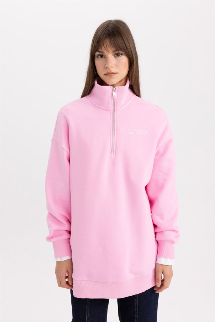 نساء زهري فاتح Regular Fit Thick Sweatshirt Fabric Sweat Tunic