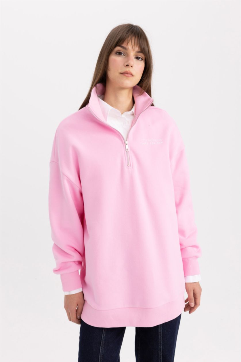 نساء زهري فاتح Regular Fit Thick Sweatshirt Fabric Sweat Tunic