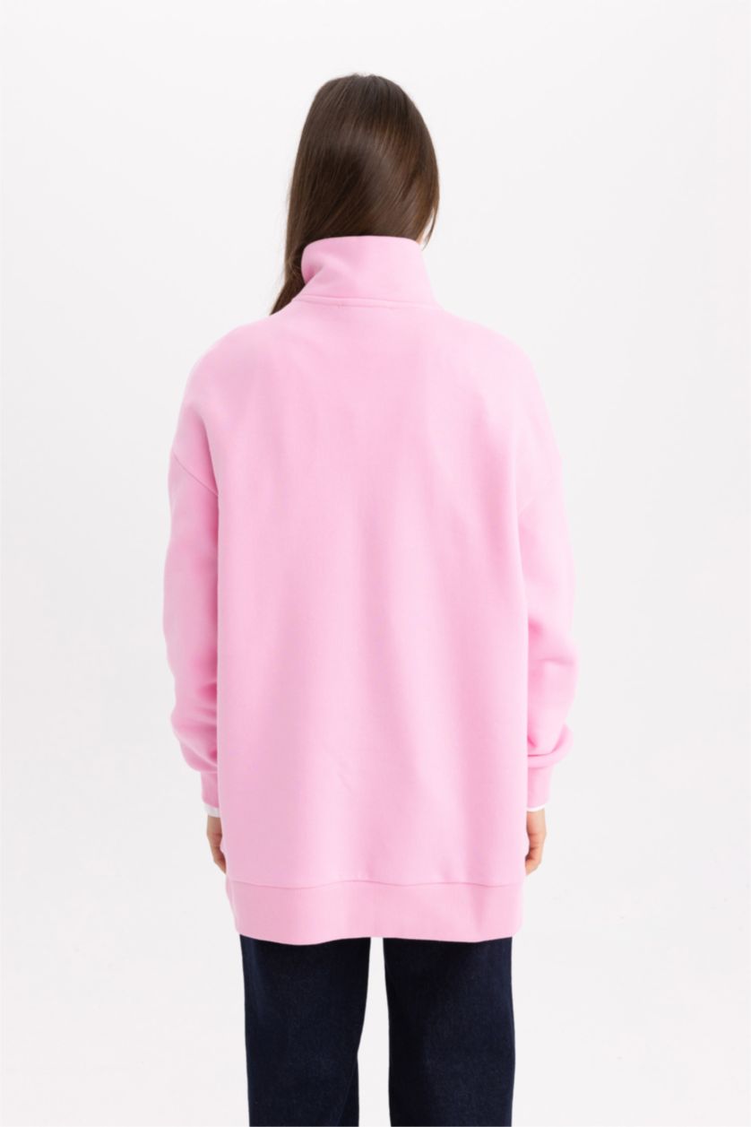 نساء زهري فاتح Regular Fit Thick Sweatshirt Fabric Sweat Tunic