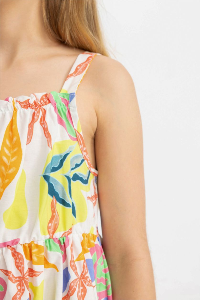 Girls & Teens White Girl Patterned Sleeveless Poplin Dress