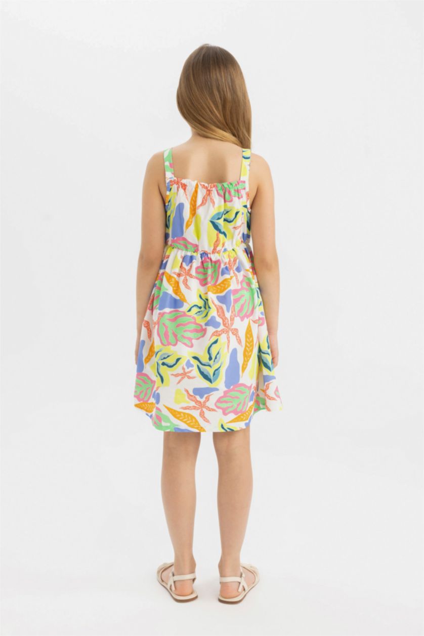 Girls & Teens White Girl Patterned Sleeveless Poplin Dress