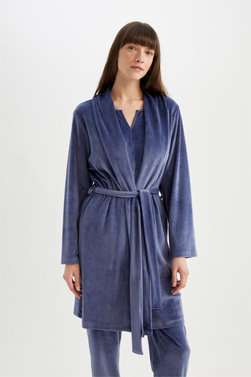 FEMME Violet Foncé Peignoir Wrap en velours Fall in Love