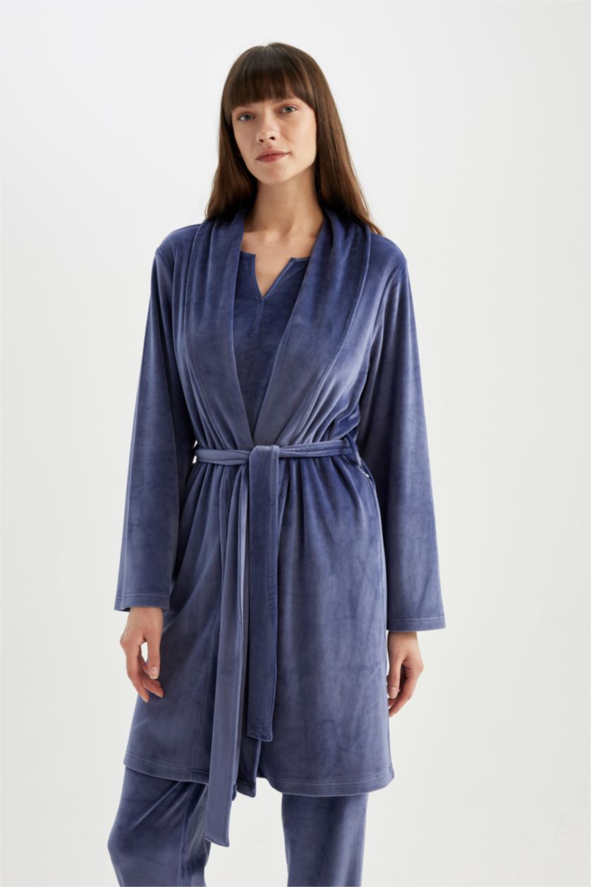 FEMME Violet Foncé Peignoir Wrap en velours Fall in Love