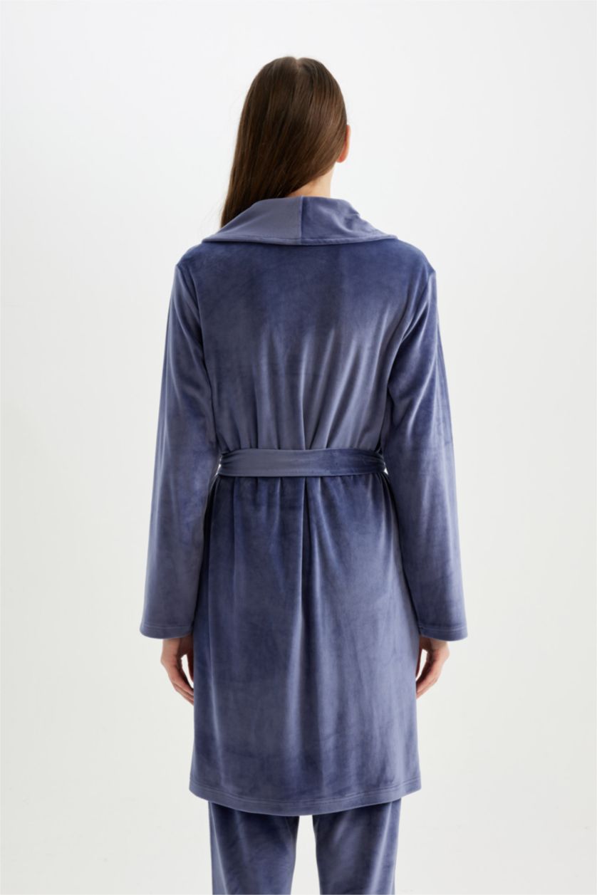 FEMME Violet Foncé Peignoir Wrap en velours Fall in Love