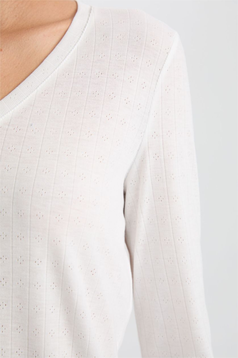 Woman Blue Fall in Love V Neck Basic Top Checked Bottom 2 Piece Pajama Set