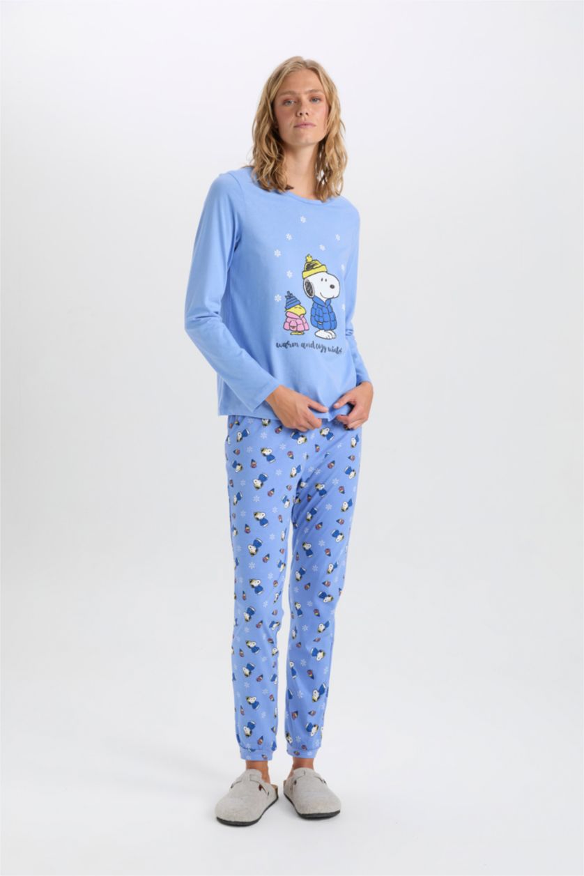 WOMAN Blue Fall in Love Snoopy Regular Fit 2 Piece Pajama Set