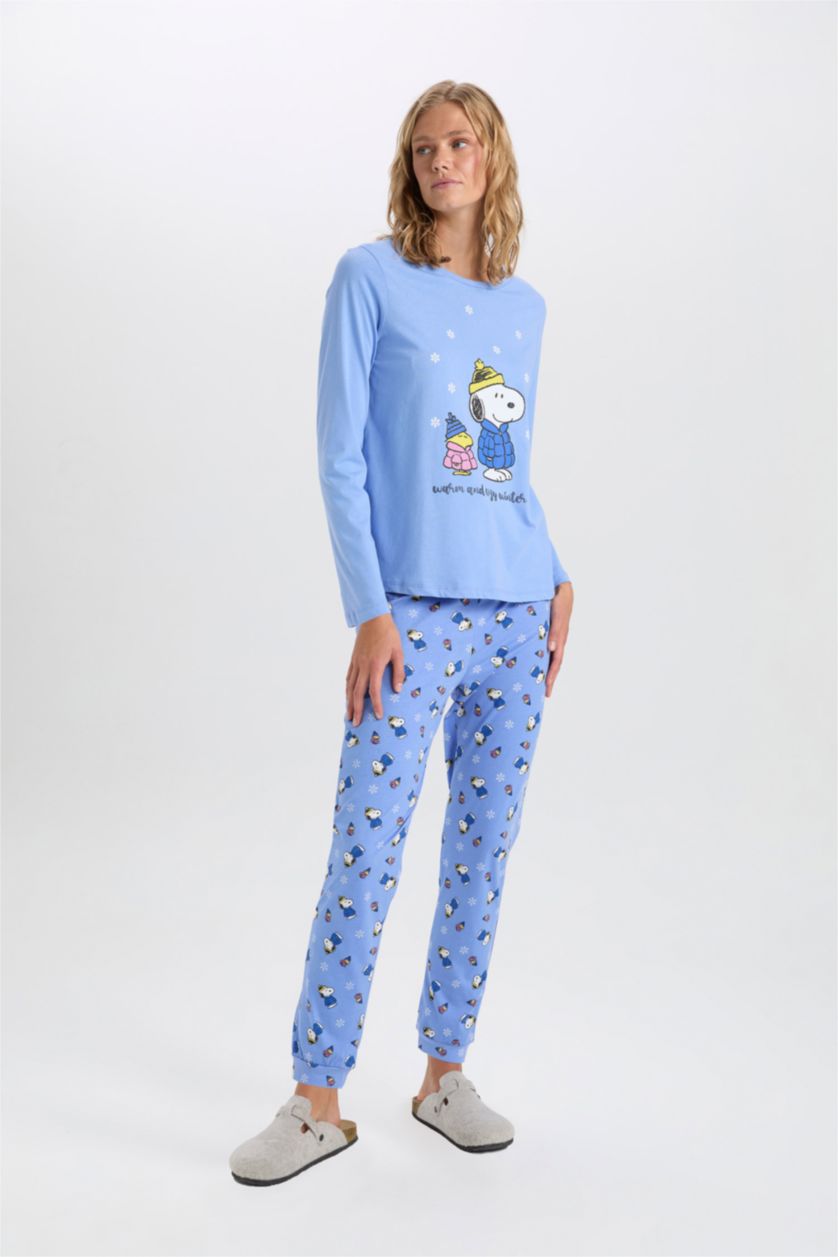 WOMAN Blue Fall in Love Snoopy Regular Fit 2 Piece Pajama Set
