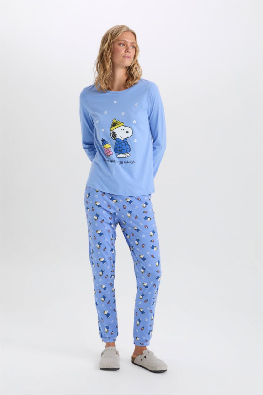 WOMAN Blue Fall in Love Snoopy Regular Fit 2 Piece Pajama Set