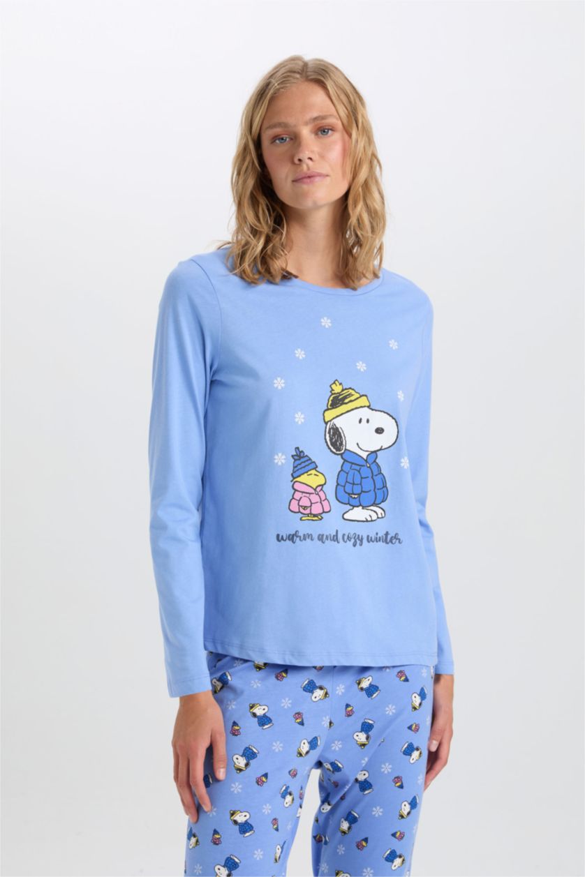 WOMAN Blue Fall in Love Snoopy Regular Fit 2 Piece Pajama Set