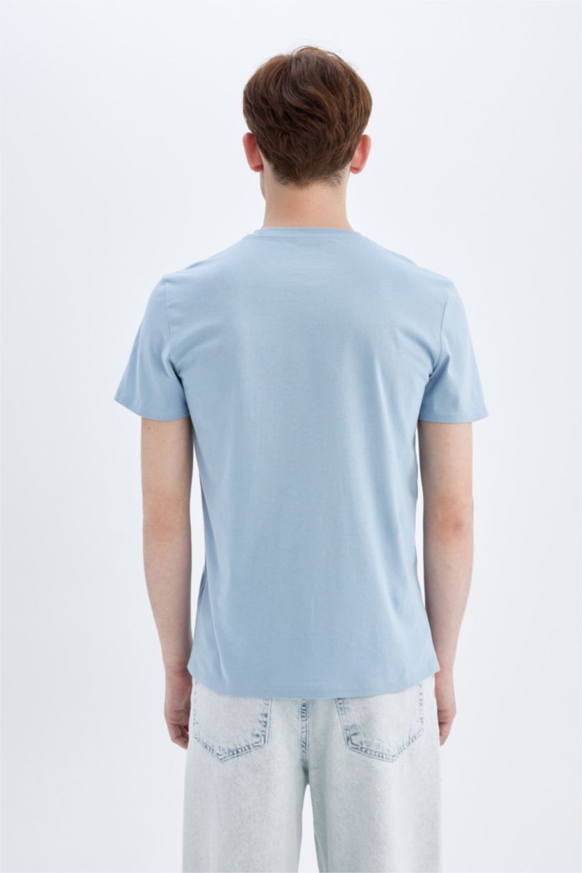 MAN Light Blue Slim Fit Crew Neck Printed Short Sleeve T-Shirt