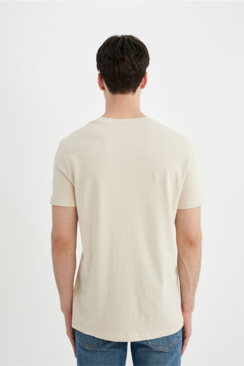 MAN Sand Slim Fit Crew Neck Printed Short Sleeve T-Shirt