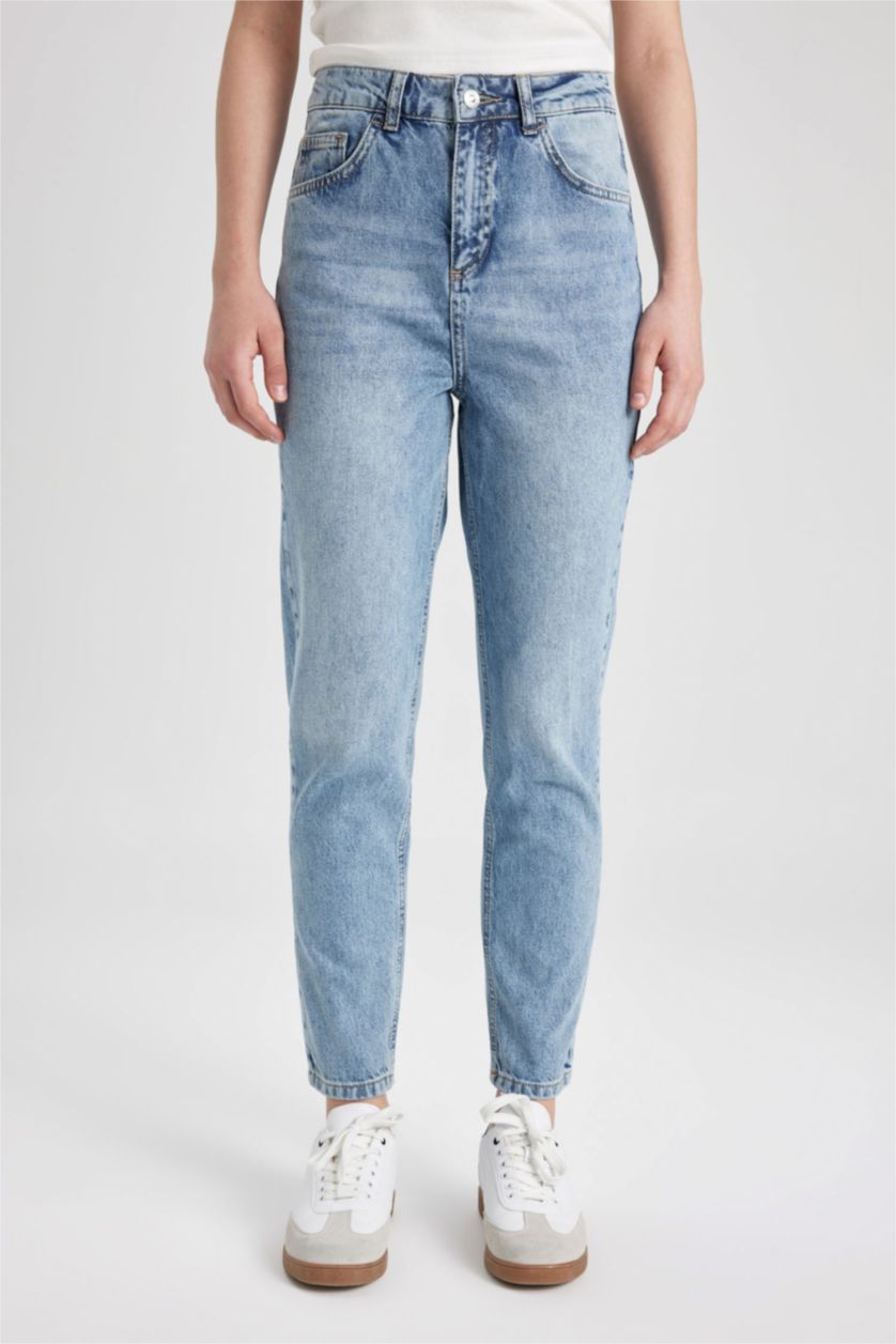 WOMAN Light Blue High Waist Mom Fit Trousers