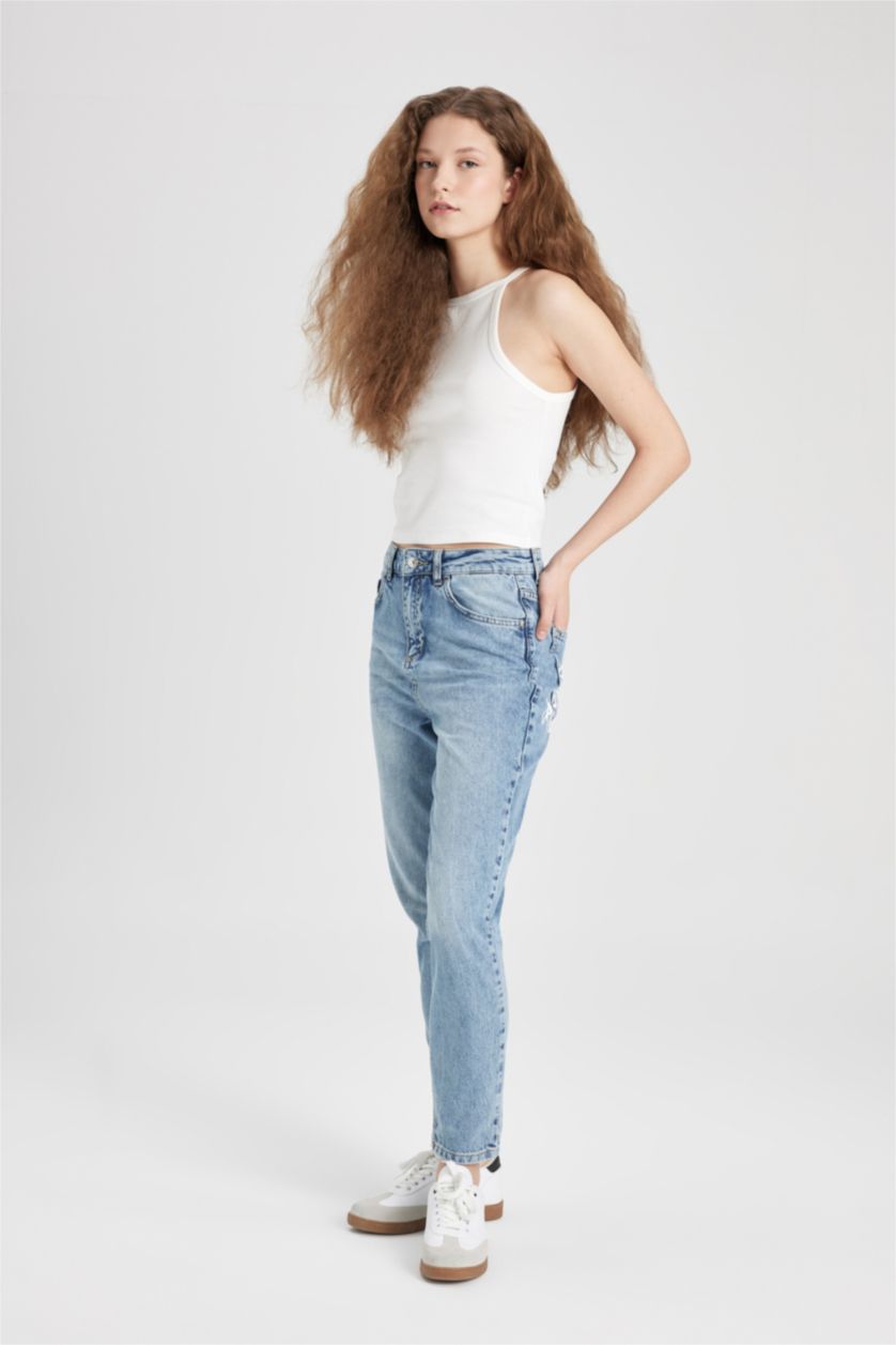 WOMAN Light Blue High Waist Mom Fit Trousers