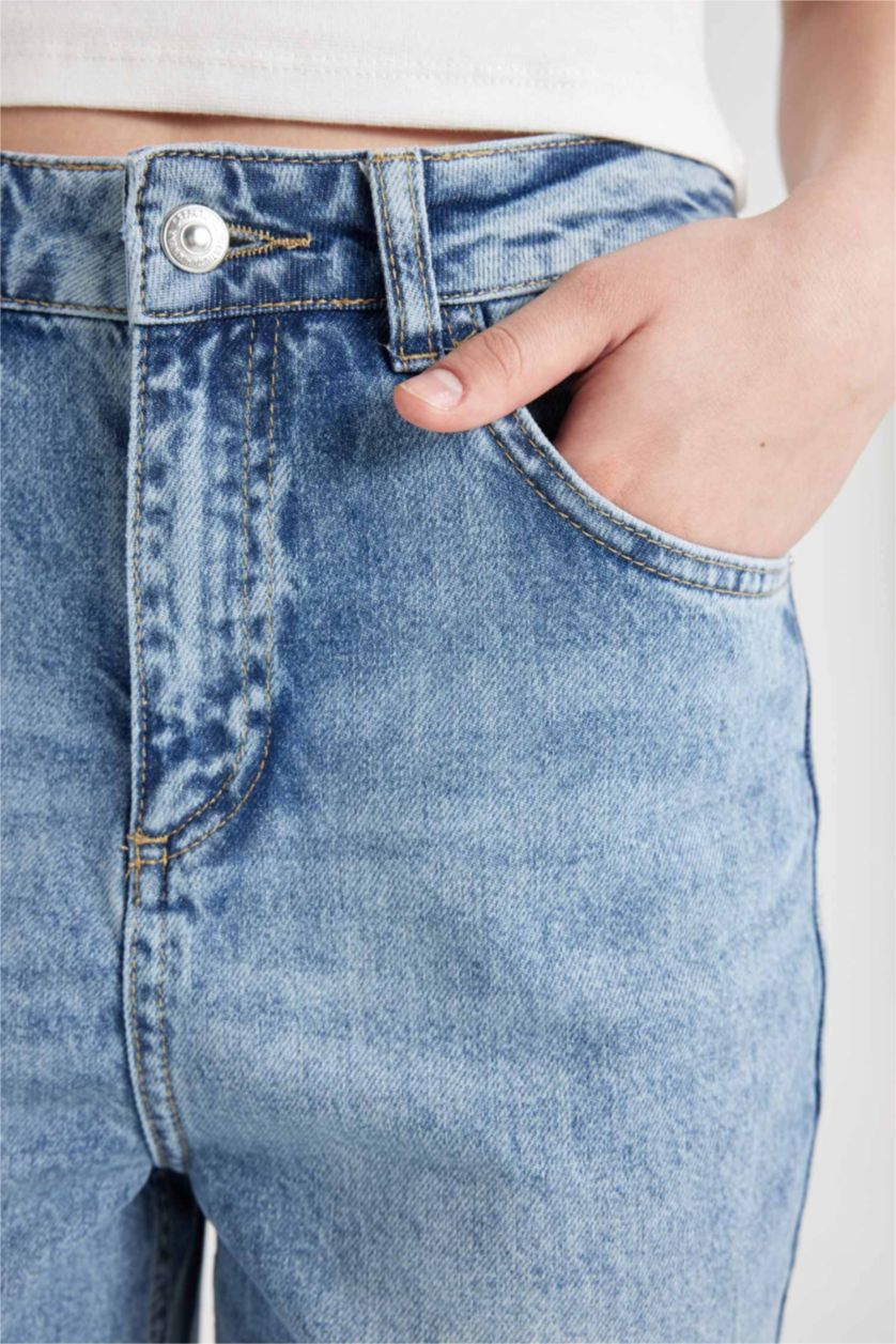 WOMAN Light Blue High Waist Mom Fit Trousers