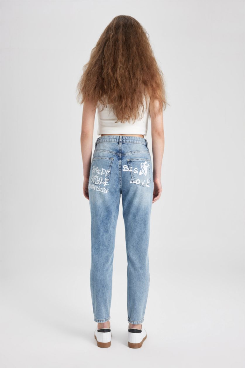 WOMAN Light Blue High Waist Mom Fit Trousers