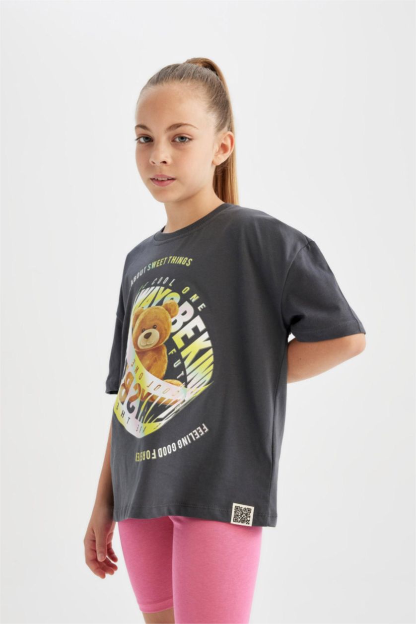 بنات أنثرا تيشيرت نص ردن بناتي اوفر سايز بياخة مستديرة