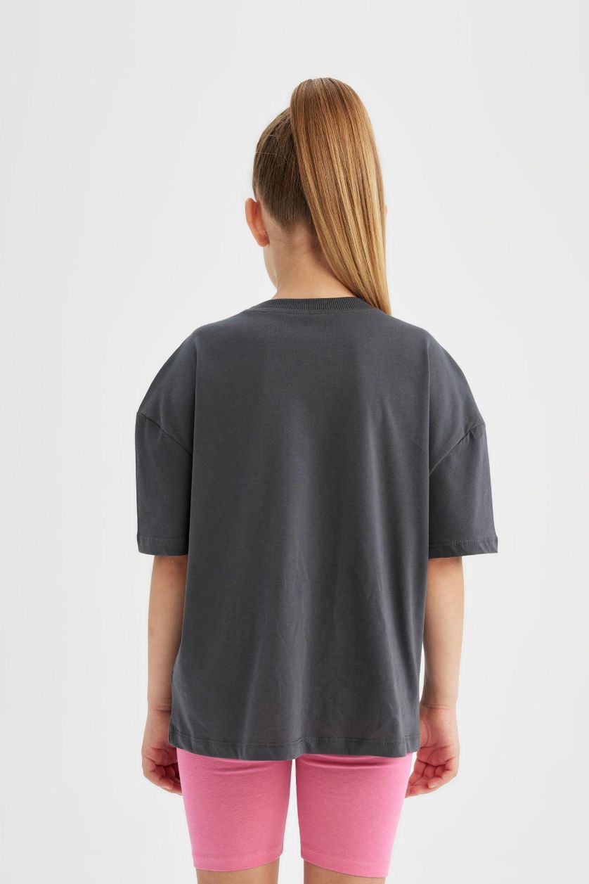 بنات أنثرا تيشيرت نص ردن بناتي اوفر سايز بياخة مستديرة